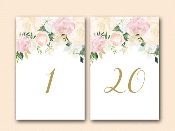 Pink and Blush Bridal Shower Table Numbers, Gold Bridal Shower Decoration, Faux Gold Bridal Shower Sign, baby Shower Sign BS530Z Il_570xn
