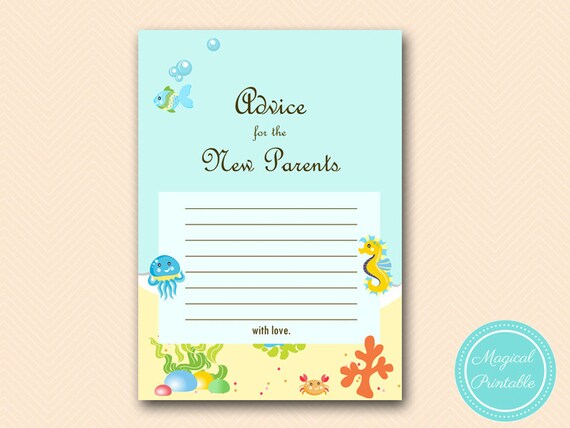 Advice For The New Parents Advice Cards Advice For Baby Beach Under The Sea Baby Shower Games Printable Beach Baby Shower Games Tlc19 By Baby Shower Ideas 4u Catch My Party