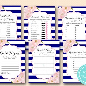 Navy bridal shower game Printable, Peonies Floral Bridal Shower Games, Floral Chic, Flowers, Wedding Shower Games BS177