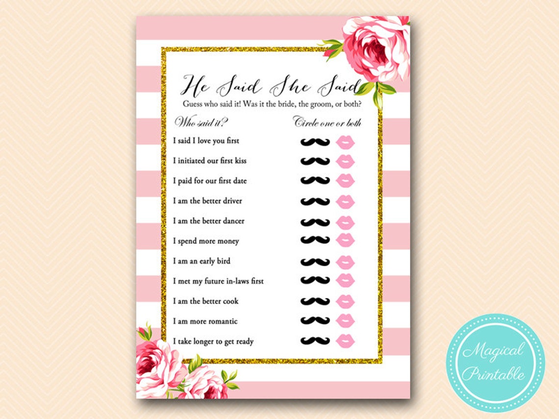 He Said She Said Printable Pink Chic Floral Parisian Bridal - Etsy