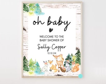 Baby Shower Willkommen Schild, Willkommen Schild, Oh Baby Schild, Baby Shower Willkommen Schild, Woodland Party Schild, Woodland Baby Shower TLC720