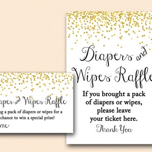Gold Confetti Diapers and Wipes Raffle ticket and sign, Diaper Raffle Alternative Baby Shower Activities, Instant Download Printable TLC148