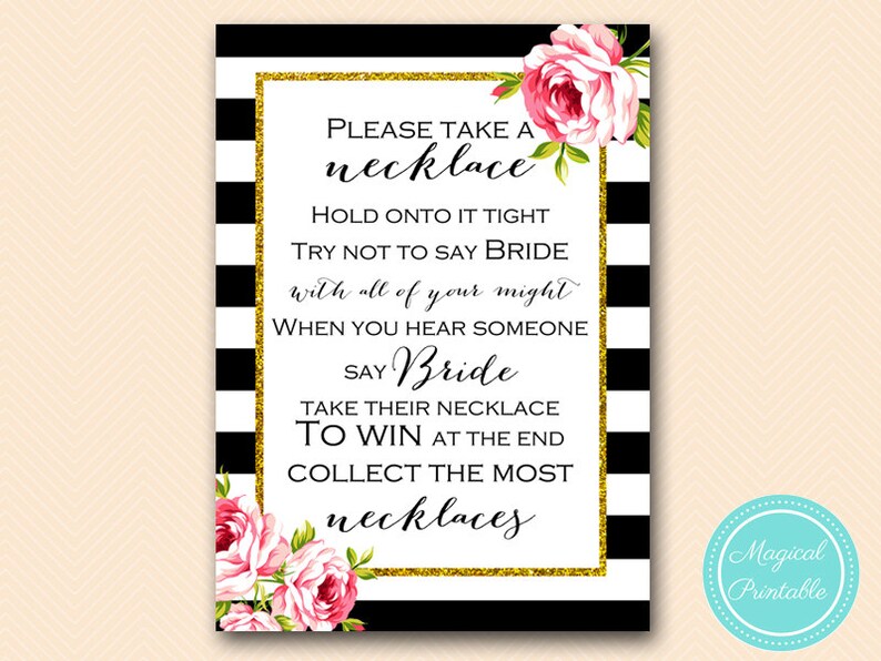 Don't Say Bride Take a Necklace Game Black White Floral Etsy