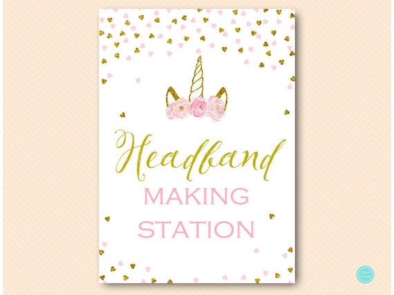 Pink Gold Unicorn Baby Shower Headband, Make a headband for baby girl sign, Baby Shower Activity Printable Sign TLC556 Il_570xn