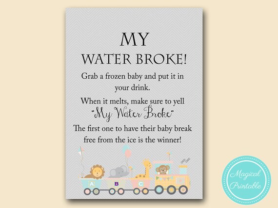 my water broke, frozen baby game, ice cube baby game, Jungle Baby Shower Games, Safari, Animal, Zoo Animal baby shower games, train TLC54 Il_570xn