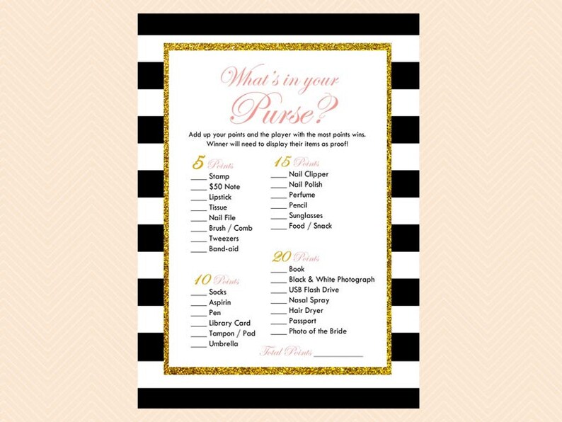 Printable Bridal Shower Game Black and White Stripes Pink Etsy