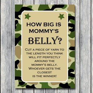 how big is mommy&#39;s belly, guess the size of belly, Camo baby shower game download, Camo Baby Shower Games Printables, Army, Military TLC70
