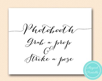 photo booth sign, grab a prop and strike a pose sign, printable photo booth sign, Instant Download, Wedding decoration signs SN38