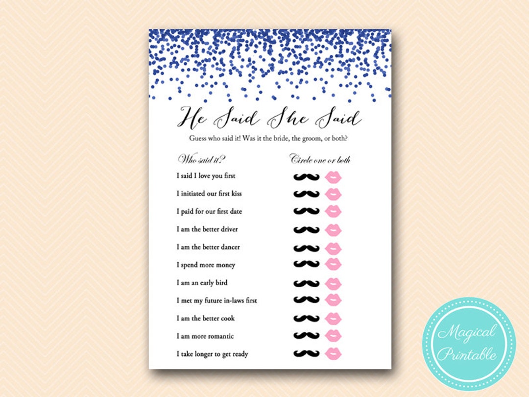 Navy He Said She Said Bridal Shower Game Who Said It Game - Etsy