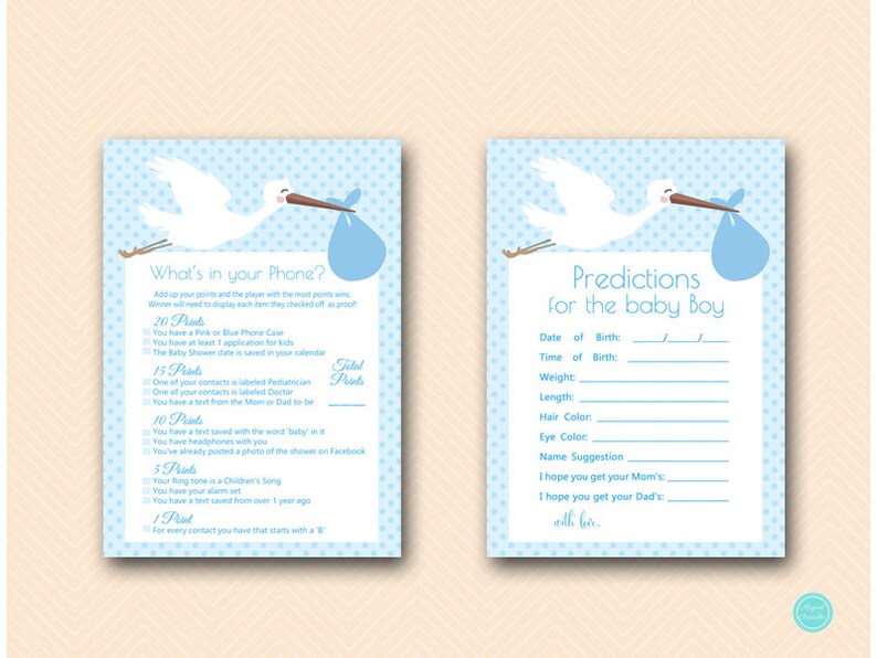 Blue Stork Baby Shower Game Pack, Stork Baby Shower Game Printables, Instant Download, Blue Stork Baby Shower Game Printable TLC458B image 4