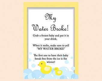 My water Broke Game Sign, Frozen baby game, ice cube game, Rubber Duck Baby Shower Game Printables, Gender Neutral Games, Yellow, TLC35