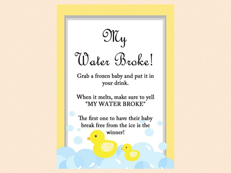 My water Broke Game Sign, Frozen baby game, ice cube game, Rubber Duck Baby Shower Game Printables, Gender Neutral Games, Yellow, TLC35 image 1