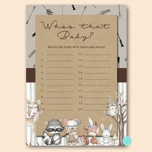 Woodland animals Who&#39;s That Baby Game, Guess who baby shower game, Guess the baby photo game, Baby Shower Game, Match photo game TLC645