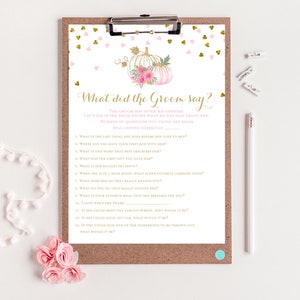 What did the Groom Say, What did he say about her, The Newlywed Game, Fall Pumpkin Bridal Shower, Bachelorette, Wedding Shower BS680