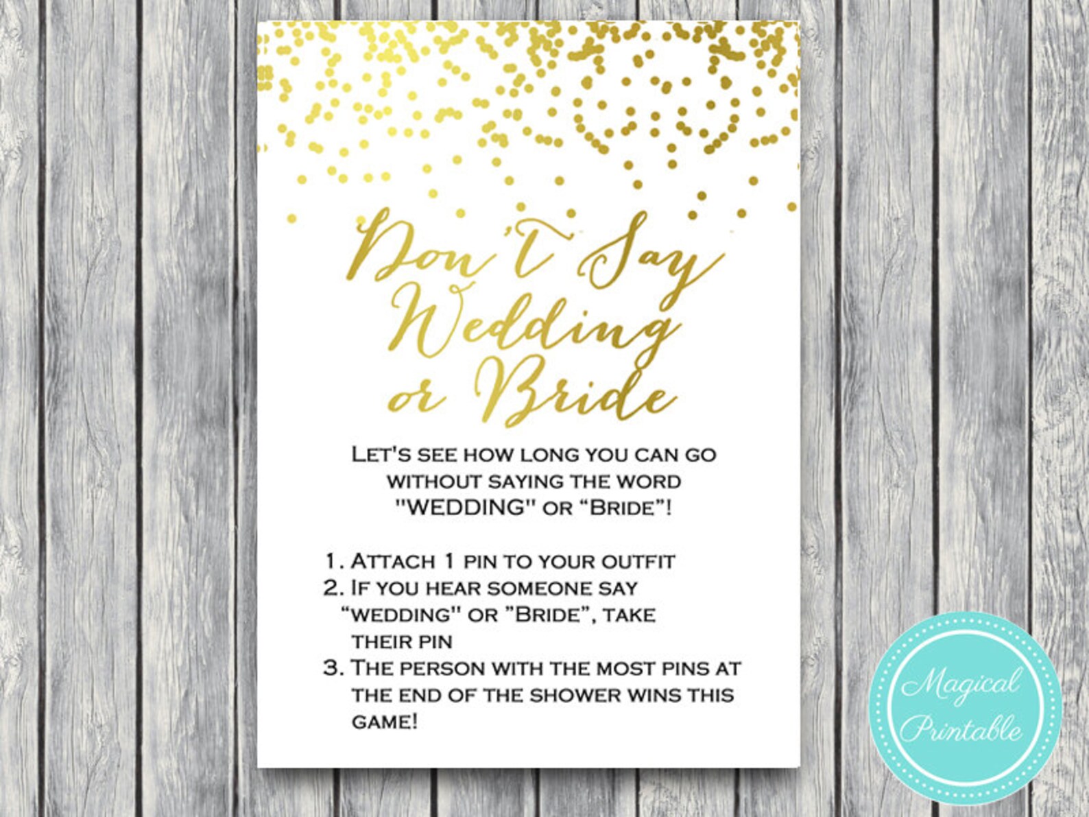 Don't Say Wedding or Bride Game Clothespin Game Gold - Etsy