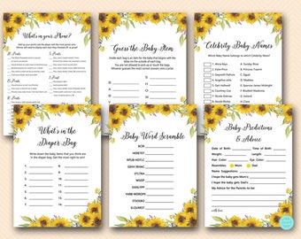 Sunflower Baby Shower Games Package, Instant Download, baby predictions and advice, Baby Shower Game Download, Baby Shower Activities TLC537