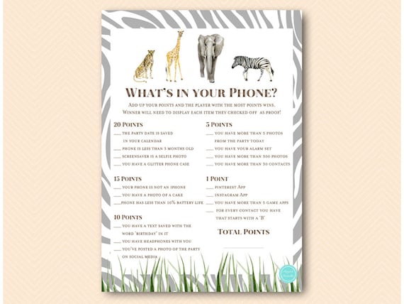 African Wild birthday whats in your phone, Birthday Party Game ...