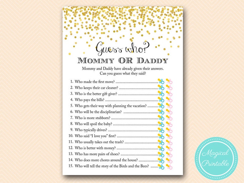 Gold Mommy Or Daddy Game Guess Who Baby Shower Game Coed Etsy Gold Mommy Or Daddy Game Guess Who Baby Shower Game Coed Etsy