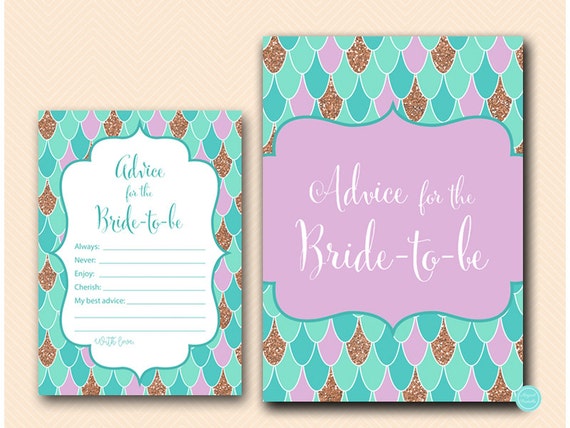 Mermaid Bridal Shower Games, Advice for the Bride to be Card, Advice for the Bride, Bridal Shower Activities, Bridal Shower Printable BS516 Il_570xn