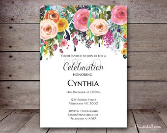 DIY Floral Chic Custom Invitation, Baby Shower Invitation, Bridal Shower, Birthday Party Invitations, printabell BS138 SN34 TLC140 BP138