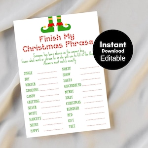 Editable Finish The Christmas Phrase, Christmas Family Game, Christmas Party Games, Holiday Party Printable, Download TLC659 canva
