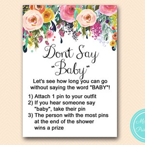 don&#39;t say baby, clothespin game, Floral, outdoor garden Baby Shower Games, Baby Shower Activities TLC140