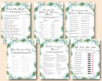 Couples Shower, Peacock Wedding Shower Games, Instant Download, Purse game, who knows couple, pass the prize, couples shower games BS462