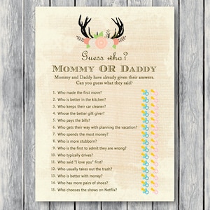 Burlap Deer Mommy or Daddy Game, Guess who baby shower game, Printable Baby Shower Games, Who knows Mommy and Daddy Best TLC21