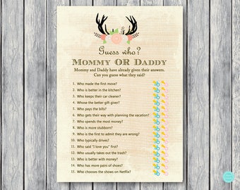 Burlap Deer Mommy or Daddy Game, Guess who baby shower game, Printable Baby Shower Games, Who knows Mommy and Daddy Best TLC21
