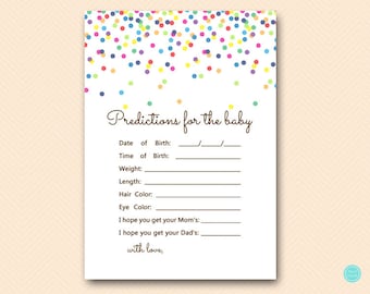 Predictions for Baby, Baby Predictions, Gender Predictions Karte, Baby Sprinkle Game, Konfetti Baby Shower Game TLC108