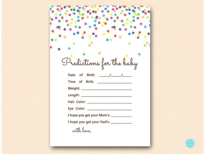 Predictions for Baby, Baby Predictions, gender prediction card, Baby Sprinkle Game, Confetti Baby Shower Game TLC108