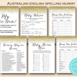 Gold Glitter Baby Shower Games Printable, Baby Shower Activities, instant Download, gold baby shower, modern  TLC87 ASE
