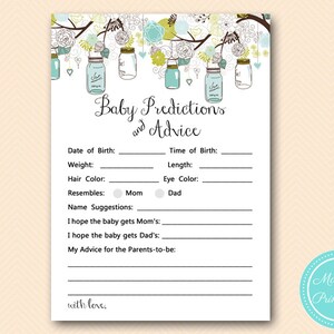 Mason Jar bébé prédictions et conseils imprimables, prédictions pour bébé, prédictions de bébé, jeux de douche de bébé, activités de douche de bébé TLC146