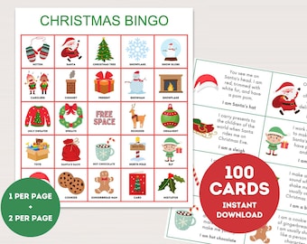 Christmas Bingo Cards, Printable Christmas bingo, Christmas Party Game, Fun Christmas games, Family bingo game for Christmas Party BS701
