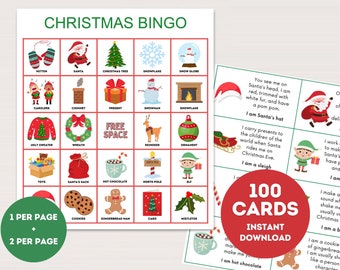 Cartões de bingo de Natal, bingo de Natal para impressão, jogo de festa de Natal, jogos divertidos de Natal, jogo de bingo familiar para festa de Natal BS701