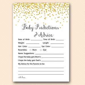 Prédictions et conseils pour bébé à pois dorés imprimables, prédictions pour bébé, prédictions pour bébé, jeux de douche de bébé, activités de douche de bébé TLC148