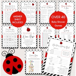 Paquete de juegos editables para baby shower de mariquitas, juegos imprimibles para baby shower de mariquitas, paquete de baby shower de mariquitas, descarga instantánea, TLC515 TLC736