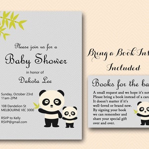 Panda Baby Shower Uitnodiging, bijpassende boeken voor de baby invoegen, brengen een boek invoegen, brengen een boek baby shower, Gender neutraal TLC131