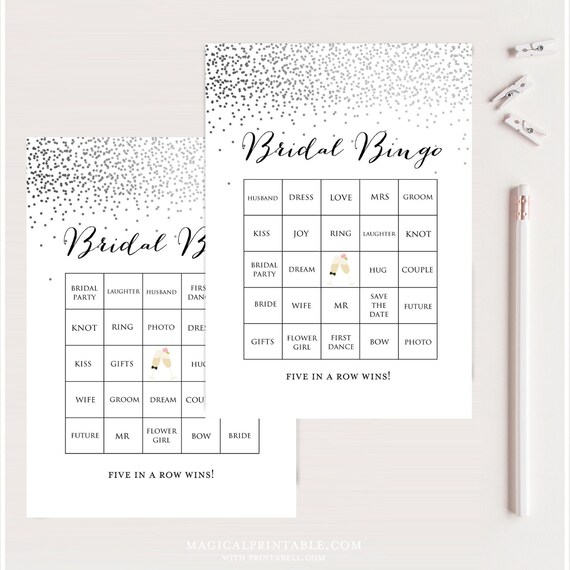 50 Prefilled Bridal Shower Bingo Cards, Bridal Shower Bingo, Instant Download, Printable Bridal Shower Game, Silver Bridal Bingo Bs541 Il_570xn