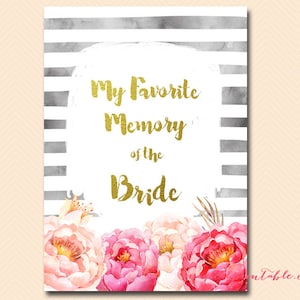 My favorite memory of the bride, instant download, watercolor Peonies Bridal Shower Game Printables, Bachelorette, Wedding Shower Game BS117