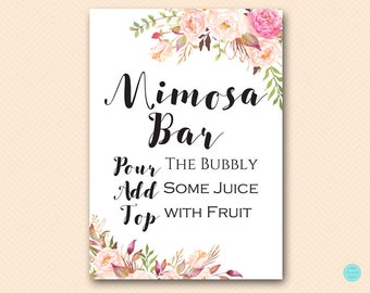 Boho Floral Mimosa Bar Sign, Mimosa Bar Printable, Bubbly Bar Sign, Mimosa Sign, Mimosa Bar, Bridal Shower Decoration Signs BS546 TLc546