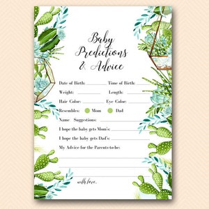 Cactus bébé prédictions et conseils imprimables, prédictions pour bébé, prédictions de bébé, jeux de douche de bébé, activités de douche de bébé TLC519