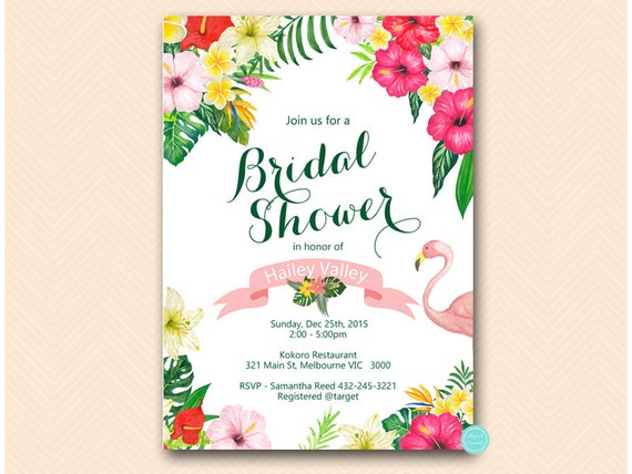 Flamingo Bridal Shower Invitation, Tropical Flamingo Invitation, Luau Baby Shower Invitation, Luau tropical Wedding Invitation bs650 tlc650 Il_570xn
