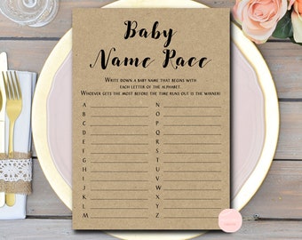 Kraft Rustic Baby name race, Alphabet baby name race game, Baby Shower Game Download, Printable Baby Shower Game TLC596