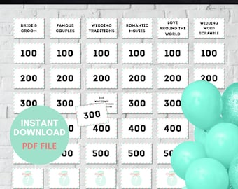 Jeopardy Bridal Shower, Instant Download, Mint, Jeopardy Wedding Shower, Who knows the Bride, Famous Couples, Bachelorette Game, TLC796