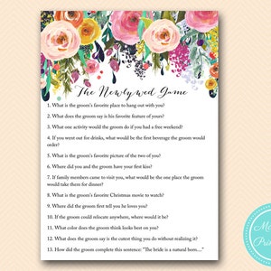 the newlywed game, how well do you know, Watercolor Floral Bridal Shower Games, garden bridal shower printable Games BS138