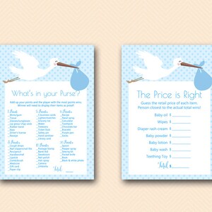 Blue Stork Baby Shower Game Pack, Stork Baby Shower Game Printables, Instant Download, Blue Stork Baby Shower Game Printable TLC458B image 3