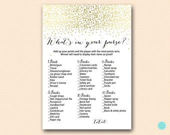 Gold Bridal Shower Games, baby shower purse, Bridal Shower Whats in your Purse Game, Purse Raid, Purse Hunt, Gold sprinkle, BS472B TLC472