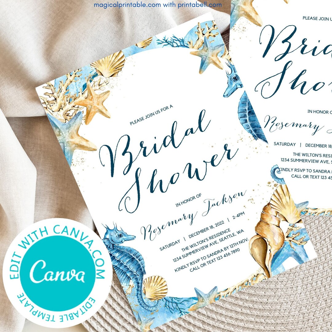 Editable Beach Bridal Shower Invitation, Printable Wedding Invitation ...