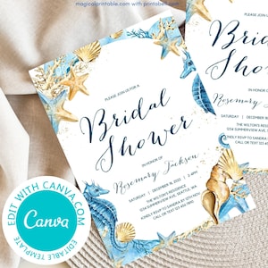 Editable Beach Bridal Shower Invitation, Printable Wedding Invitation ...